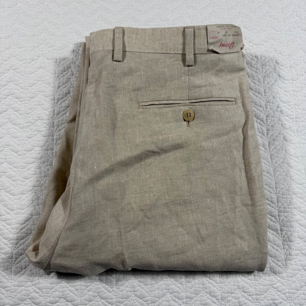 Brioni Cannes 100% Linen Pants Trousers Mens 34 Unhemmed Beige Made in Italy NWT